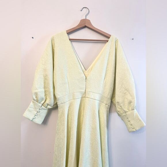 Asos Edition NWT 10 Blouson Sleeves Midi Dress textured green yellow size 10 - Picture 4 of 11